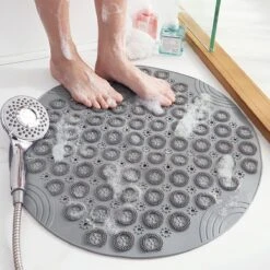 Merkloos TDR-Antislip Mat - 55x55CM - Rond - Grijs - Badmat Badkamer - Douchemat - Badkamermat - Antislipmat Voor Douche
