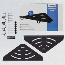 Vannons - Doucherek - Doucherek Hangend - Doucheplankje - Metaal - Set Van 2 - Zwart -Badkamer Kast Winkel 1200x1200 428