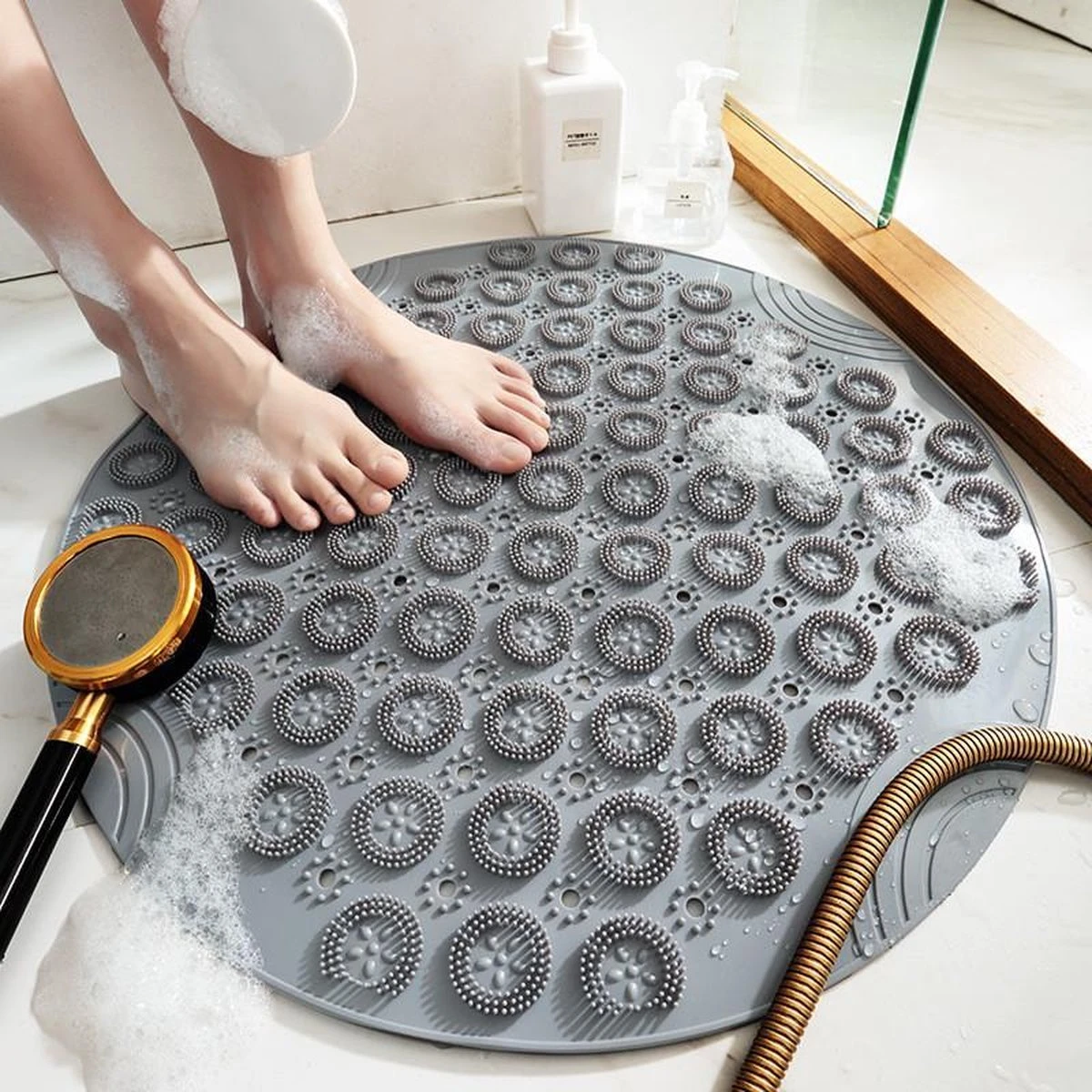 Merkloos TDR-Antislip Mat - 55x55CM - Rond - Grijs - Badmat Badkamer - Douchemat - Badkamermat - Antislipmat Voor Douche 5 Merkloos TDR-Antislip Mat - 55x55CM - Rond - Grijs - Badmat Badkamer - Douchemat - Badkamermat - Antislipmat Voor Douche - Afbeelding 5