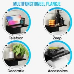 Strex WC Rolhouder Met Plankje - Zwart - Zelfklevend / Boren / Zonder Boren - Toiletrolhouder - WC Papier Houder -Badkamer Kast Winkel 1200x1200 434