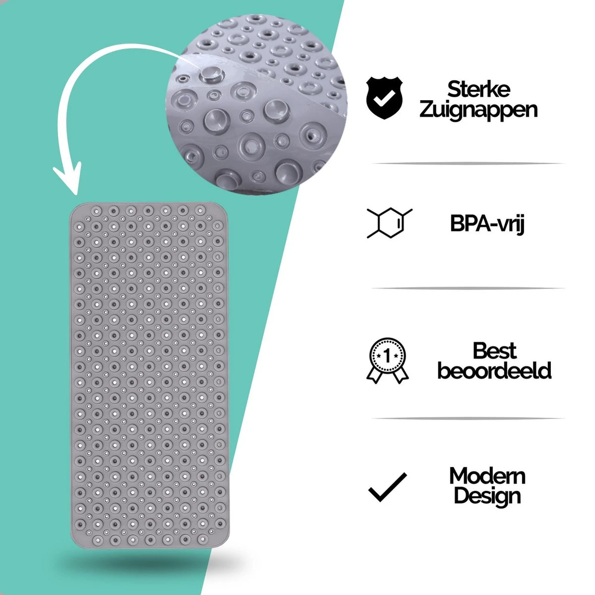 The Original - Douchemat Antislip - Grijs - 88x40cm - Antislipmat Badmat Voor Bad & Douche - Anti Slip Mat Met Zuignappen 7 The Original - Douchemat Antislip - Grijs - 88x40cm - Antislipmat Badmat Voor Bad & Douche - Anti Slip Mat Met Zuignappen - Afbeelding 7