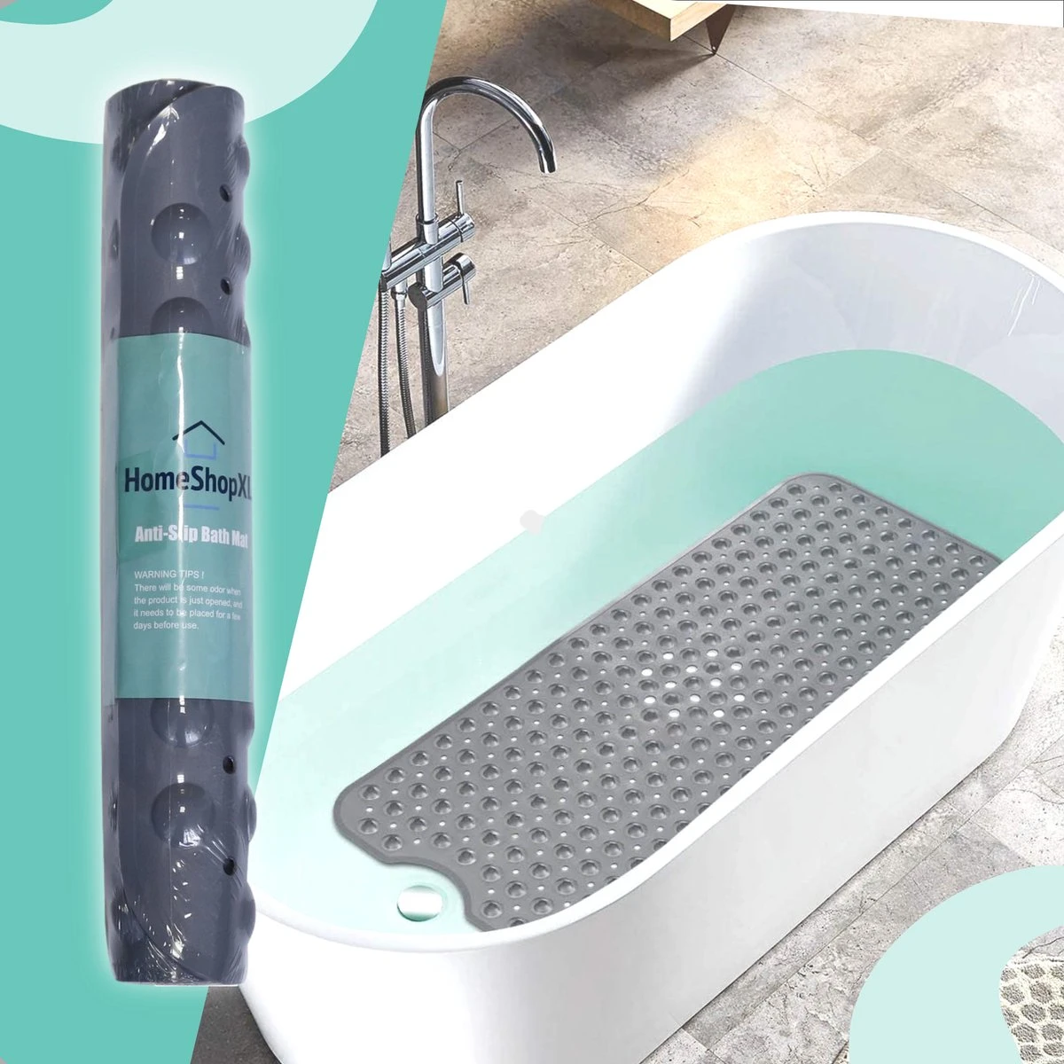 The Original - Badmat Antislip - Grijs - 100x40cm - Antislipmat Douchemat Voor Bad & Douche - Anti Slip Mat Met Zuignappen 2 The Original - Badmat Antislip - Grijs - 100x40cm - Antislipmat Douchemat Voor Bad & Douche - Anti Slip Mat Met Zuignappen - Afbeelding 2
