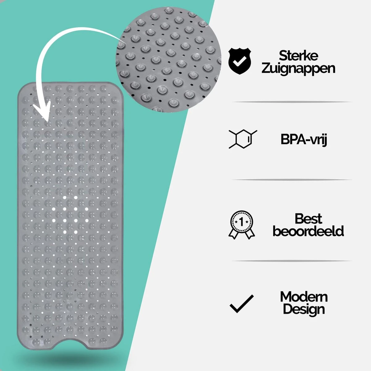The Original - Badmat Antislip - Grijs - 100x40cm - Antislipmat Douchemat Voor Bad & Douche - Anti Slip Mat Met Zuignappen 7 The Original - Badmat Antislip - Grijs - 100x40cm - Antislipmat Douchemat Voor Bad & Douche - Anti Slip Mat Met Zuignappen - Afbeelding 7
