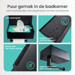 Toiletrolhouder Met Bakje – WC Rolhouder Zwart - Toiletrolhouder Met Extra Opbergruimte -Badkamer Kast Winkel 1200x1200 446
