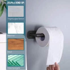 Vannons - Toiletrolhouder - WC Rolhouder Zwart Zonder Boren - Zelfklevend - WC Rol Houder RVS - Zwart -Badkamer Kast Winkel 1200x1200 452