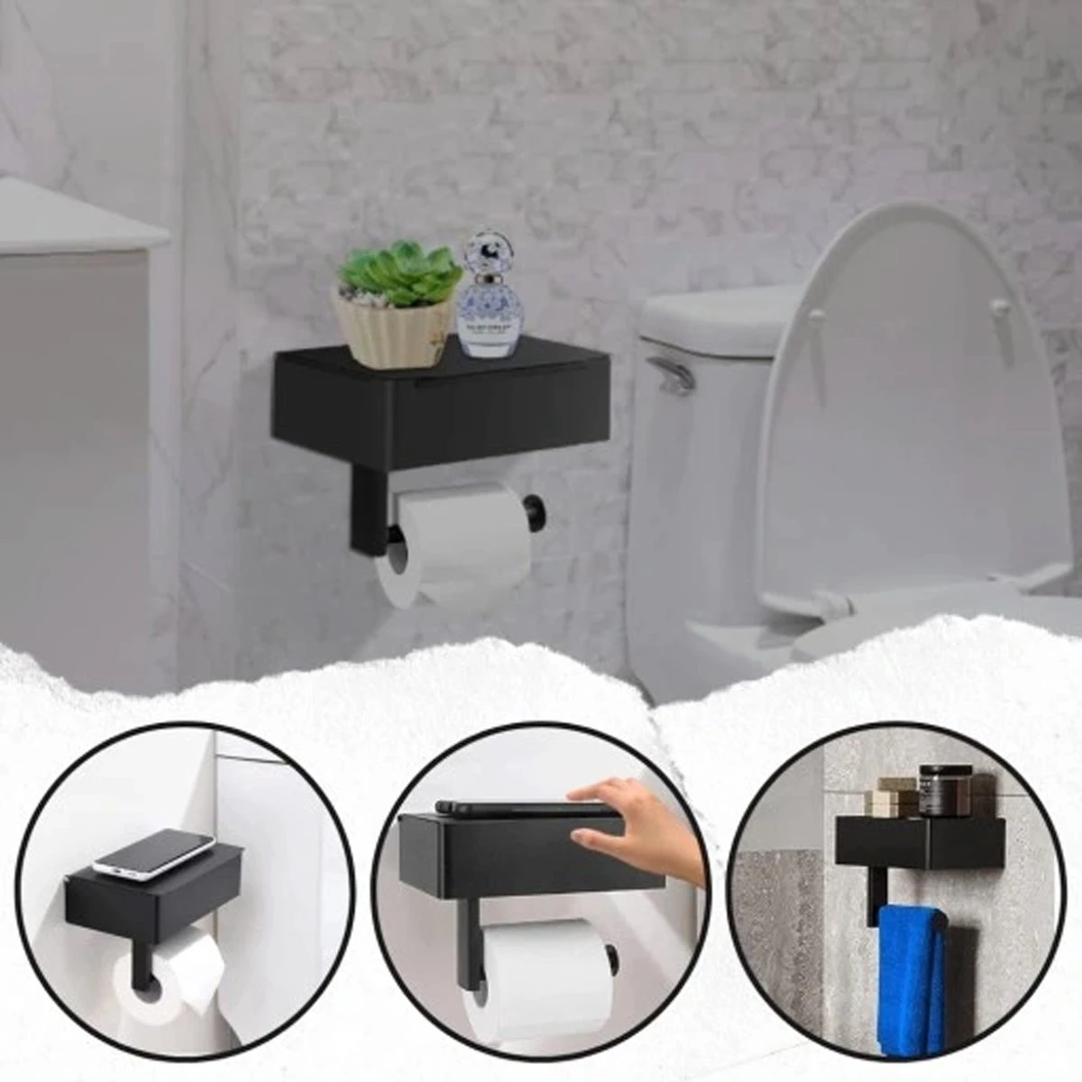 Toiletrolhouder - Plankje & Bakje - Planchet Opbergruimte - WC Rolhouder - Zelfklevend Of Borend - RVS - Waterbestendig - Rheme 12 Toiletrolhouder - Plankje & Bakje - Planchet Opbergruimte - WC Rolhouder - Zelfklevend Of Borend - RVS - Waterbestendig - Rheme - Afbeelding 12