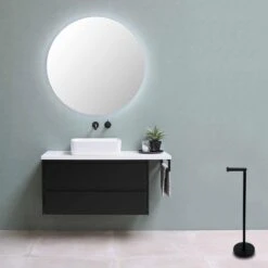 MM Brands WC Rolhouder - Toiletrol Houder Staand - WC Papier Rollenhouder Zonder Boren - Zwart -Badkamer Kast Winkel 1200x1200 484