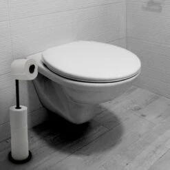 MM Brands WC Rolhouder - Toiletrol Houder Staand - WC Papier Rollenhouder Zonder Boren - Zwart -Badkamer Kast Winkel 1200x1200 485