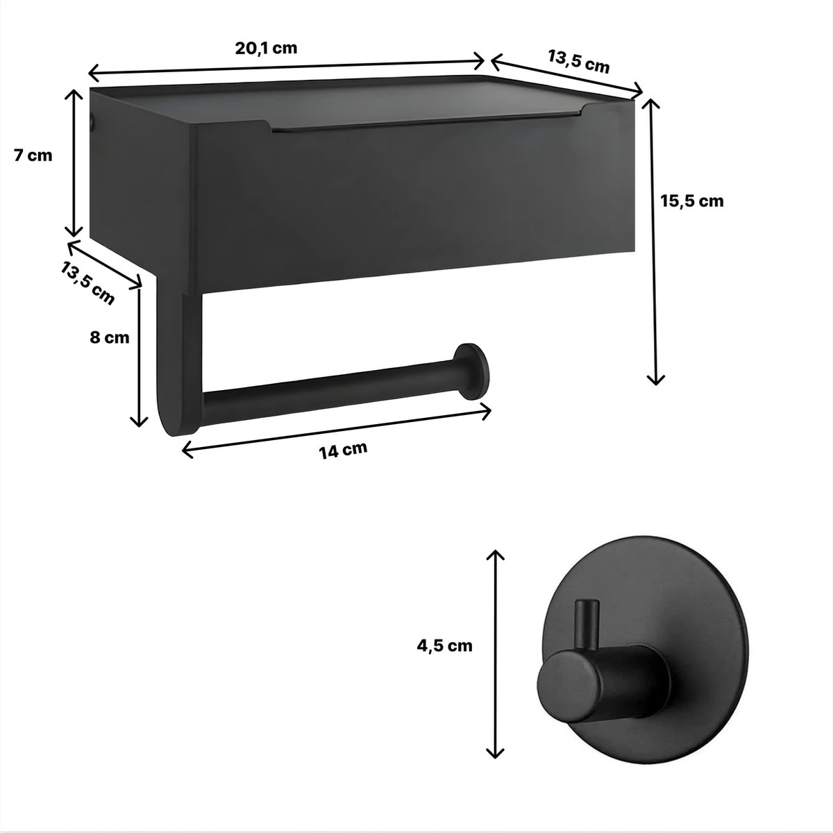 SHATY® WC Rolhouder - Toiletrolhouder - Opbergvak - Bakje - Plankje - Zonder Boren- WC Papier Houder - Toilet Papier Houder - Zwart - Badkameraccessoire - Toiletaccessoire - Inclusief Handoekhaak 2 SHATY® WC Rolhouder - Toiletrolhouder - Opbergvak - Bakje - Plankje - Zonder Boren- WC Papier Houder - Toilet Papier Houder - Zwart - Badkameraccessoire - Toiletaccessoire - Inclusief Handoekhaak - Afbeelding 2
