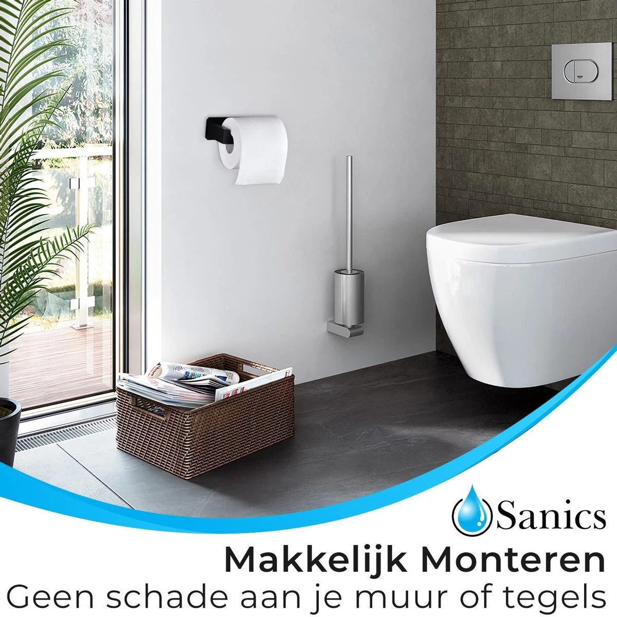 Sanics WC Rolhouder Zonder Boren - Toiletrolhouder Zelfklevend - Closetrolhouder Zwart/RVS 2 Sanics WC Rolhouder Zonder Boren - Toiletrolhouder Zelfklevend - Closetrolhouder Zwart/RVS - Afbeelding 2