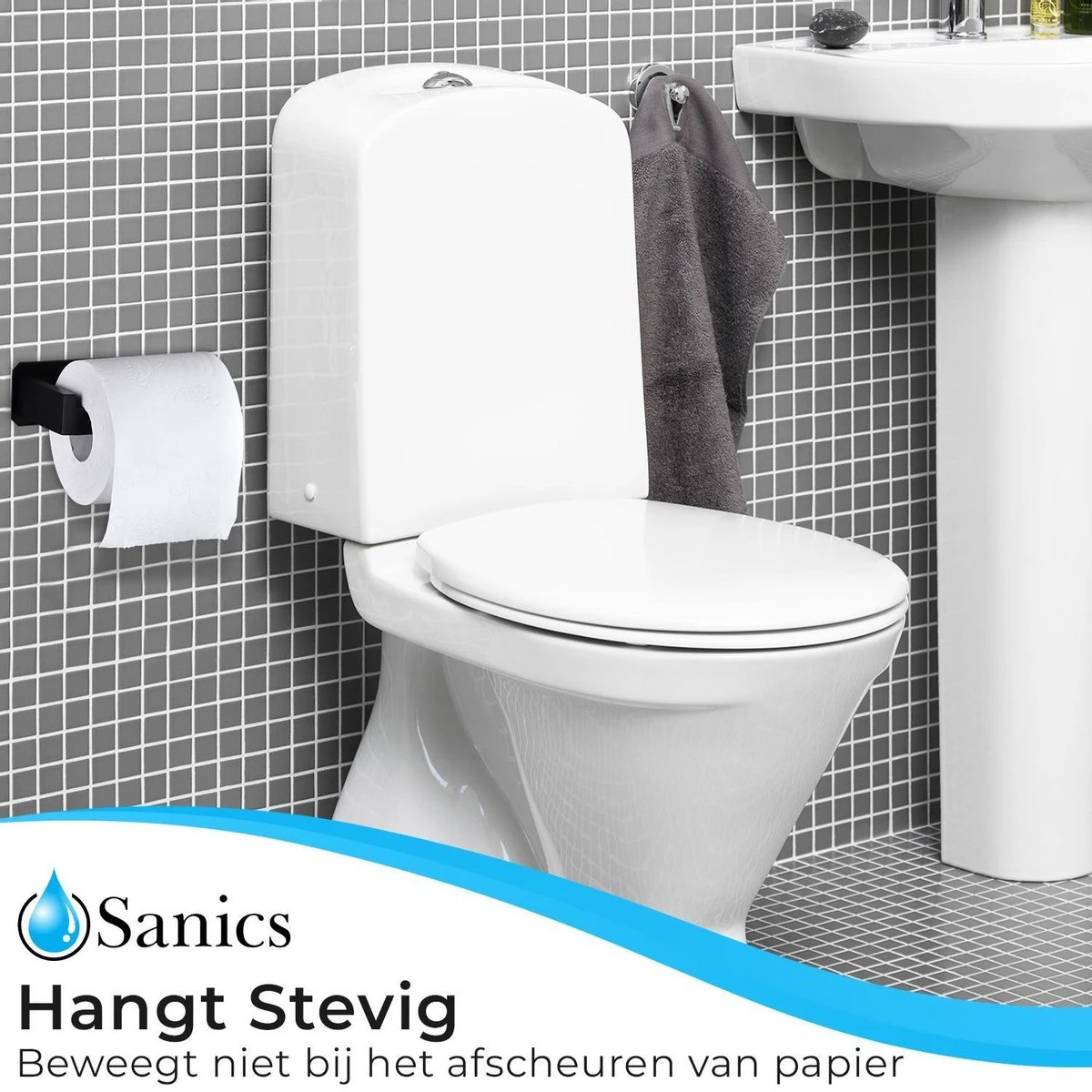 Sanics WC Rolhouder Zonder Boren - Toiletrolhouder Zelfklevend - Closetrolhouder Zwart/RVS 4 Sanics WC Rolhouder Zonder Boren - Toiletrolhouder Zelfklevend - Closetrolhouder Zwart/RVS - Afbeelding 4