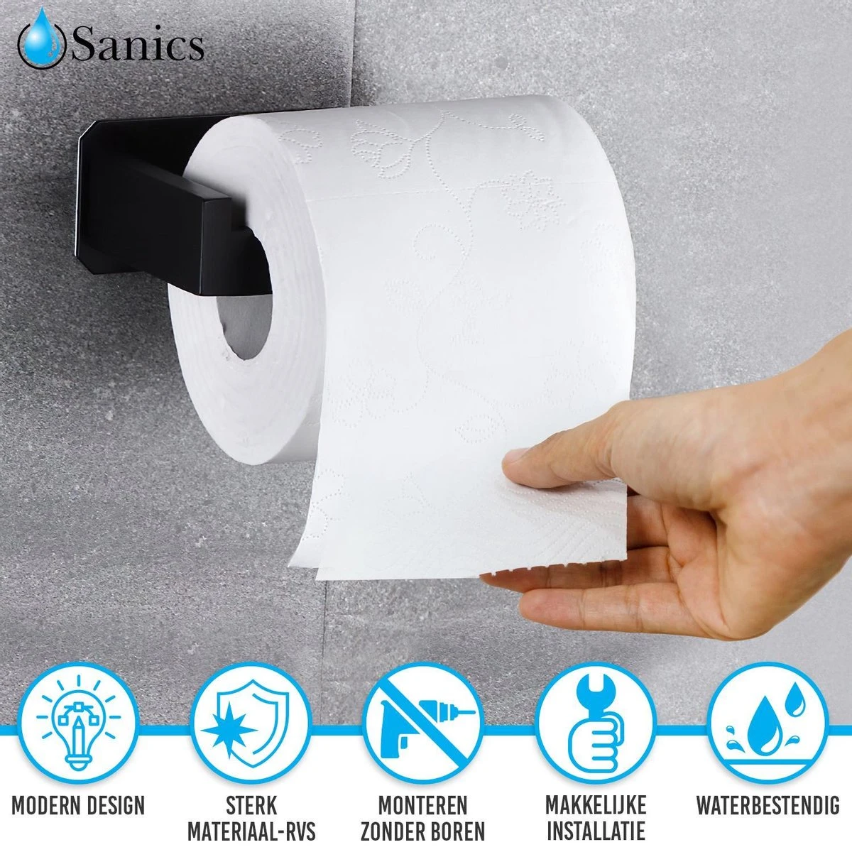 Sanics WC Rolhouder Zonder Boren - Toiletrolhouder Zelfklevend - Closetrolhouder Zwart/RVS 6 Sanics WC Rolhouder Zonder Boren - Toiletrolhouder Zelfklevend - Closetrolhouder Zwart/RVS - Afbeelding 6