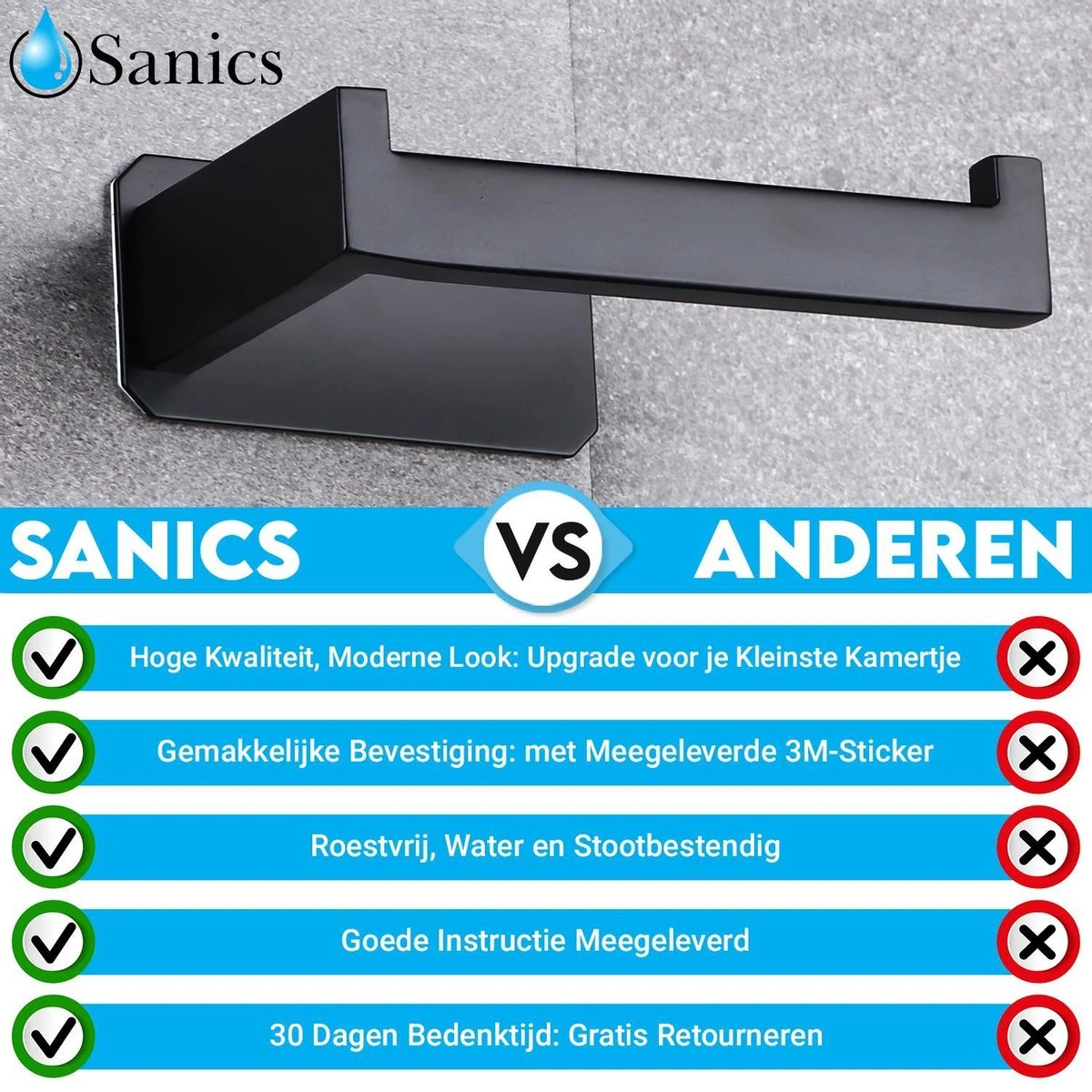 Sanics WC Rolhouder Zonder Boren - Toiletrolhouder Zelfklevend - Closetrolhouder Zwart/RVS 10 Sanics WC Rolhouder Zonder Boren - Toiletrolhouder Zelfklevend - Closetrolhouder Zwart/RVS - Afbeelding 10
