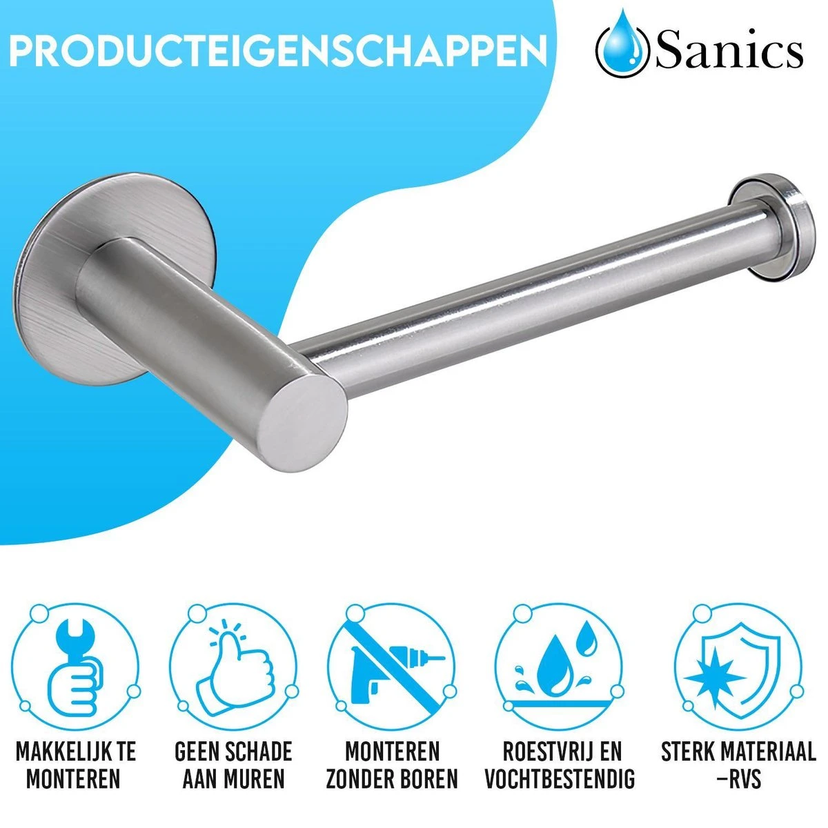 Sanics WC Rolhouder Zonder Boren - Toiletrolhouder Zelfklevend - Closetrolhouder Zilver/RVS 5 Sanics WC Rolhouder Zonder Boren - Toiletrolhouder Zelfklevend - Closetrolhouder Zilver/RVS - Afbeelding 5