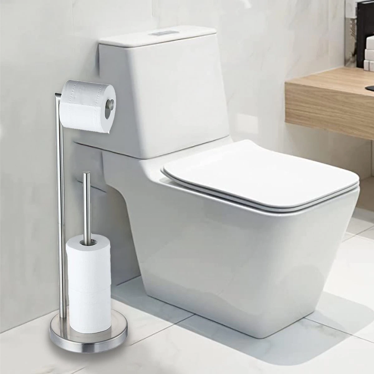 VDN Stainless Wc Rolhouder Staand - Toiletrolhouder En Reserverolhouder - RVS - Geschikt Voor 3+1 WC Papier Rollen - 2 In 1 4 VDN Stainless Wc Rolhouder Staand - Toiletrolhouder En Reserverolhouder - RVS - Geschikt Voor 3+1 WC Papier Rollen - 2 In 1 - Afbeelding 4