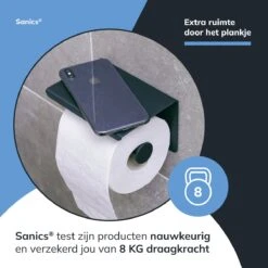 Sanics WC Rolhouder Zwart – Toiletrolhouder Zonder Boren – Met Plankje - Zelfklevend - RVS -Badkamer Kast Winkel 1200x1200 602