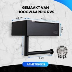 Toiletrolhouder Met Plankje En Bakje - WC Rolhouder Zwart - Opbergvak - Zelfklevend - Zonder Boren - RVS -Badkamer Kast Winkel 1200x1200 617