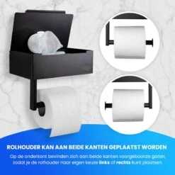 Toiletrolhouder Met Plankje En Bakje - WC Rolhouder Zwart - Opbergvak - Zelfklevend - Zonder Boren - RVS -Badkamer Kast Winkel 1200x1200 620