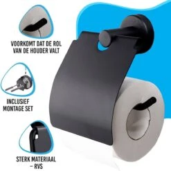 Sanics Toiletrolhouder Zwart Met Klep - WC Rolhouder RVS Inclusief Montage Set - Closetrolhouder -Badkamer Kast Winkel 1200x1200 626