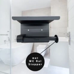 WC Rolhouder - Zelfklevend Toiletrolhouder Met Plankje - WC Papier Houder Zonder Boren - WC Rolhouder Met Plankje - Toiletrolhouder - Toiletrolhouder Zwart - Fienosa -Badkamer Kast Winkel 1200x1200 697