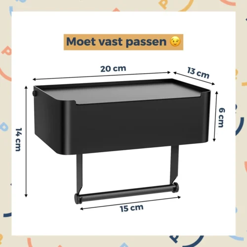 Toiletrolhouder Zwart Met Plankje En Bakje - Zonder Boren - Wc Rolhouder Zelfklevend - Inclusief Extra Handdoekhaak -Badkamer Kast Winkel 1200x1200 71