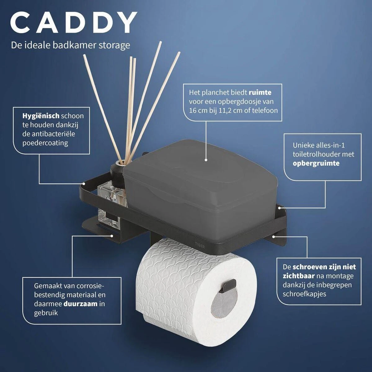 Tiger Caddy - Toiletrolhouder Met Planchet 24 Cm - Zwart 4 Tiger Caddy - Toiletrolhouder Met Planchet 24 Cm - Zwart - Afbeelding 4