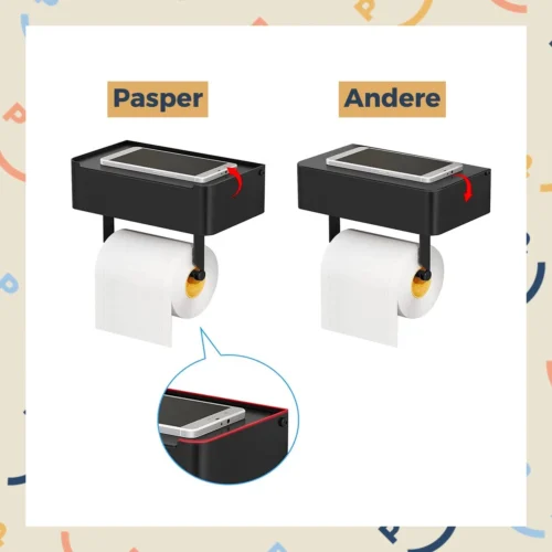 Toiletrolhouder Zwart Met Plankje En Bakje - Zonder Boren - Wc Rolhouder Zelfklevend - Inclusief Extra Handdoekhaak -Badkamer Kast Winkel 1200x1200 74
