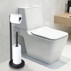 VDN Stainless Wc Rolhouder Staand - Wc Rolhouder Zwart - Toiletrolhouder En Reserverolhouder - RVS - Geschikt Voor 3+1 WC Papier Rollen - 2 In 1 -Badkamer Kast Winkel 1200x1200 757