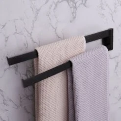 Handdoekrek Zwart - Handdoekstang - 2-armig 35cm - Mat Zwart - Inclusief Montage Materiaal