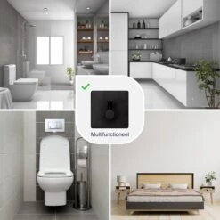 Eavy Set Van 2 Handdoekhaakjes – Zelfklevend – Zelfklevende Haakjes – Wandhaak – Plakhaakjes – RVS – Zwart - Inclusief Ontvetter -Badkamer Kast Winkel 1200x1200 816