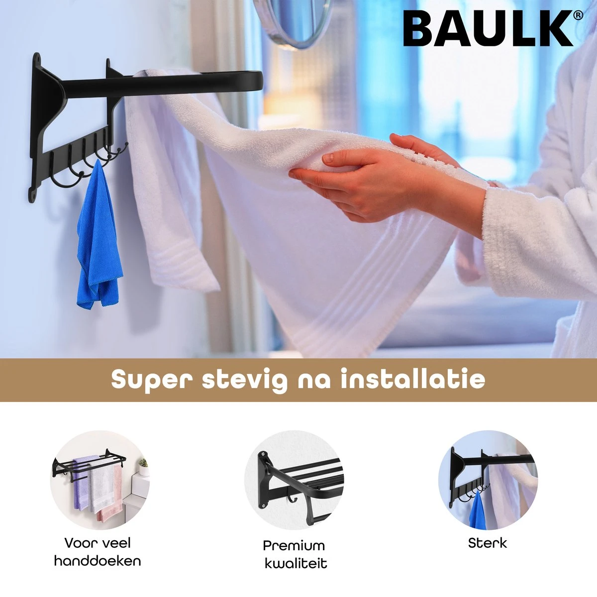 Baulk® - Droogrek – Handdoekrek – Droogrek Hangend – Inklapbaar - Badkamer – RVS – Zwart – Modern – Dutch Design 4 Baulk® - Droogrek – Handdoekrek – Droogrek Hangend – Inklapbaar - Badkamer – RVS – Zwart – Modern – Dutch Design - Afbeelding 4