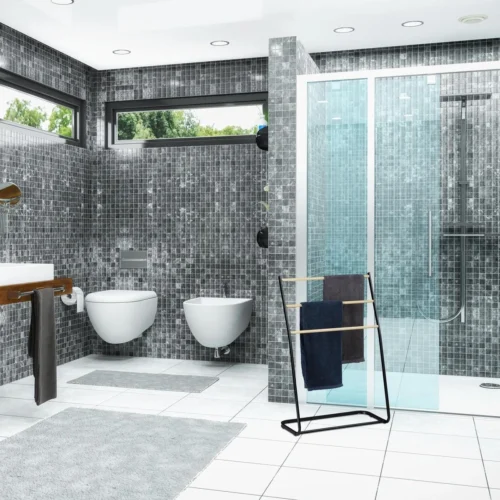 Relaxdays Handdoekrek Badkamer - Handdoekenrek Staand - Handdoekhouder - Metaal - 3 Roedes -Badkamer Kast Winkel 1200x1200 852