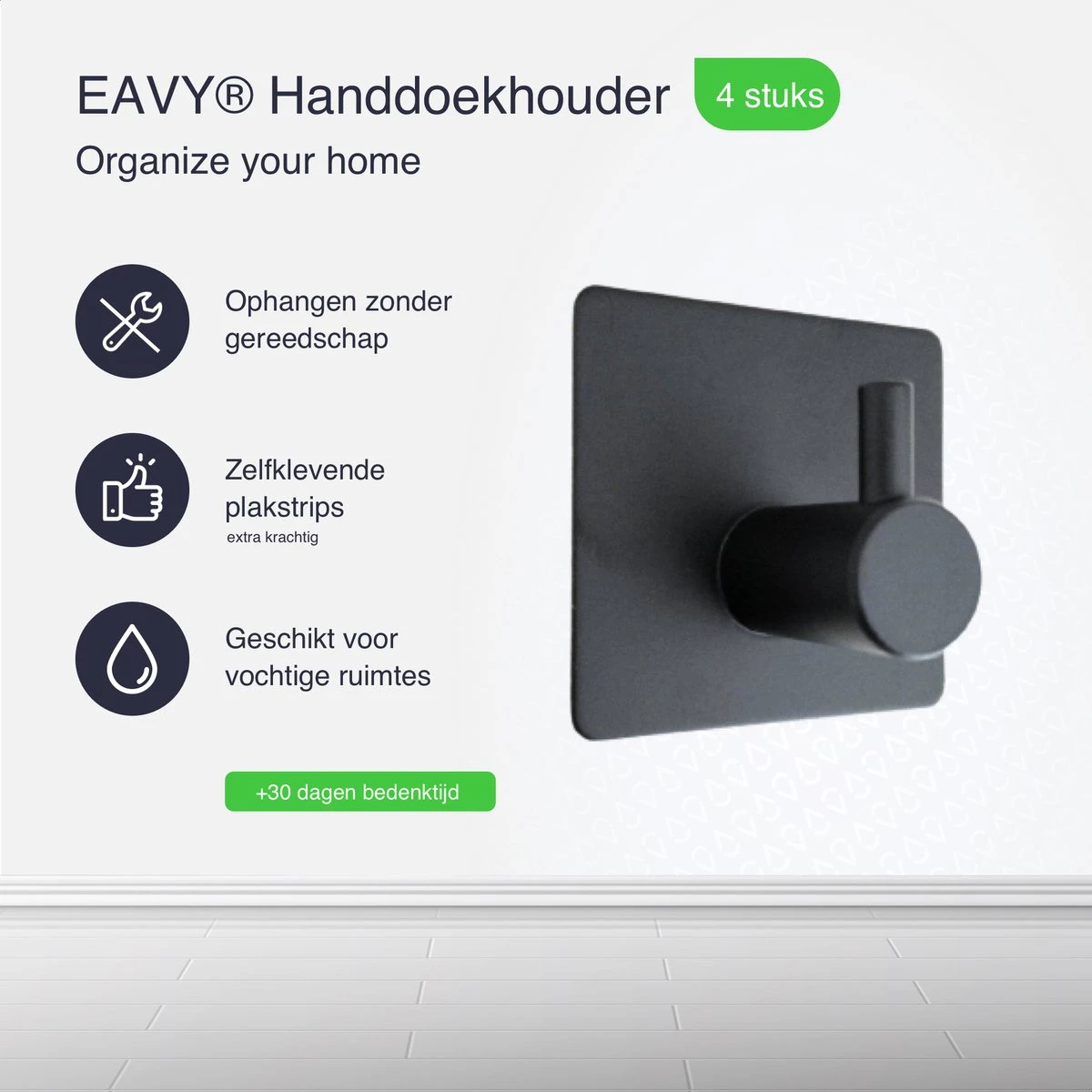 EAVY Zelfklevende Handdoekhaakjes – Set Van 4 Handdoekhouders - RVS 2 EAVY Zelfklevende Handdoekhaakjes – Set Van 4 Handdoekhouders - RVS - Afbeelding 2