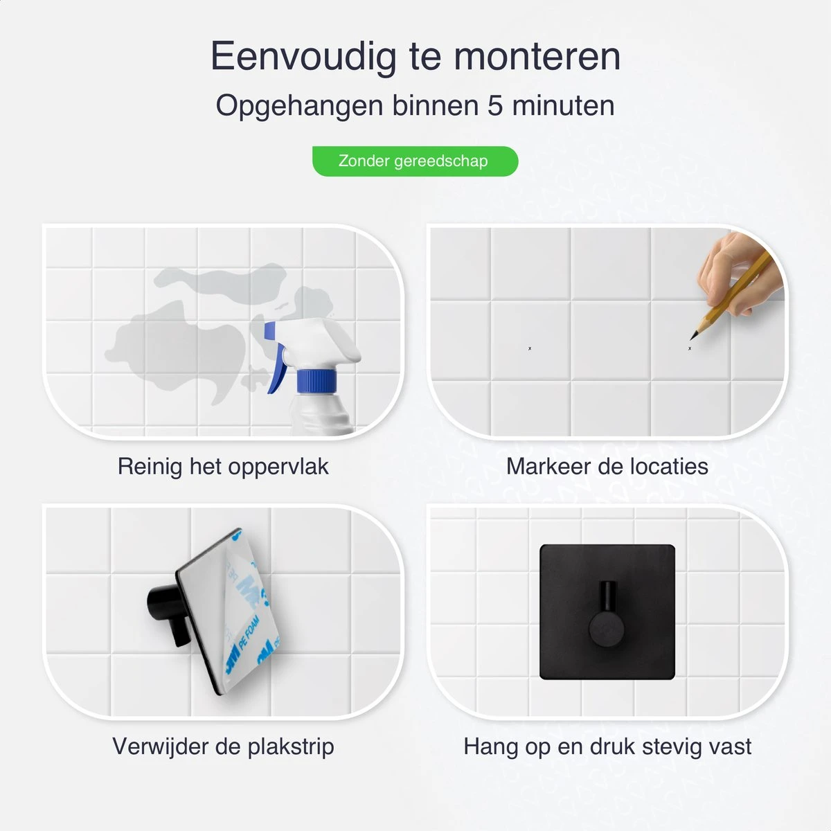 EAVY Zelfklevende Handdoekhaakjes – Set Van 4 Handdoekhouders - RVS 4 EAVY Zelfklevende Handdoekhaakjes – Set Van 4 Handdoekhouders - RVS - Afbeelding 4