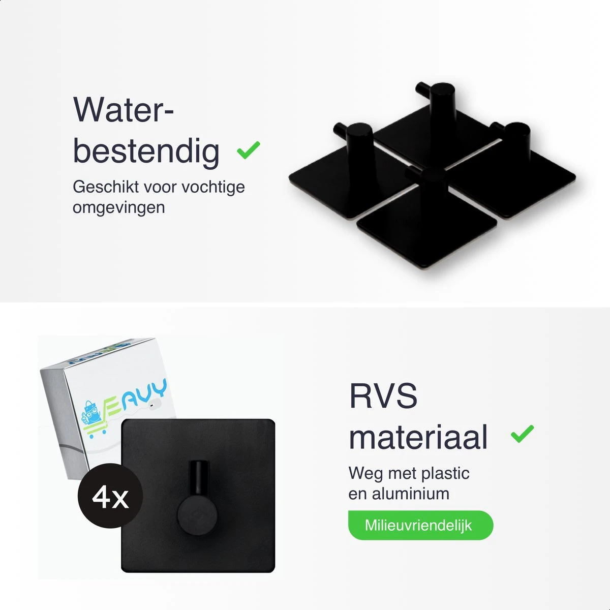 EAVY Zelfklevende Handdoekhaakjes – Set Van 4 Handdoekhouders - RVS 5 EAVY Zelfklevende Handdoekhaakjes – Set Van 4 Handdoekhouders - RVS - Afbeelding 5