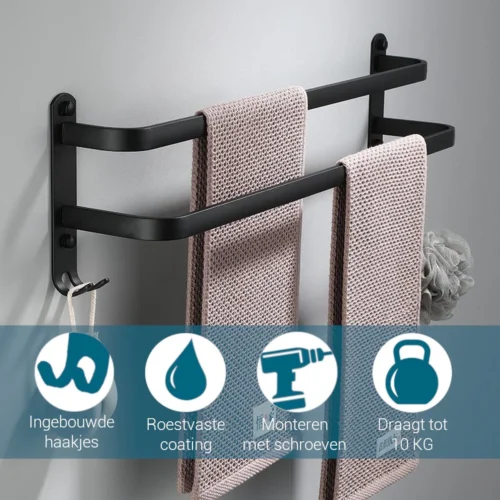 Vannons - Handdoekrek - Handdoekrek Badkamer - 2 Handdoeken - Zwart -Badkamer Kast Winkel 1200x1200 978