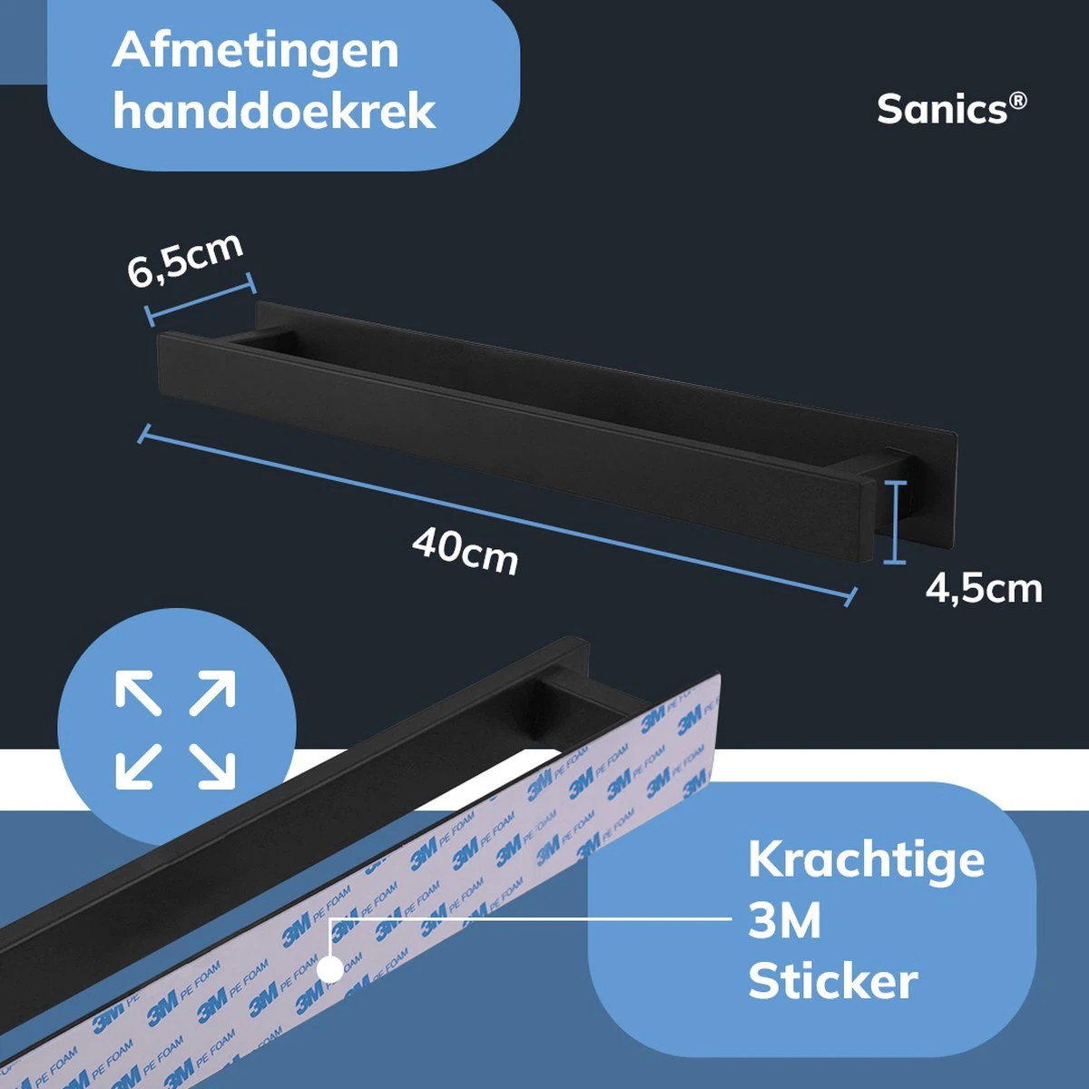 Sanics Handdoekrek Zwart 40 CM – Badkamer Of Keuken – Handdoekstang Zelfklevend – Handdoekhouder 3 Sanics Handdoekrek Zwart 40 CM – Badkamer Of Keuken – Handdoekstang Zelfklevend – Handdoekhouder - Afbeelding 3
