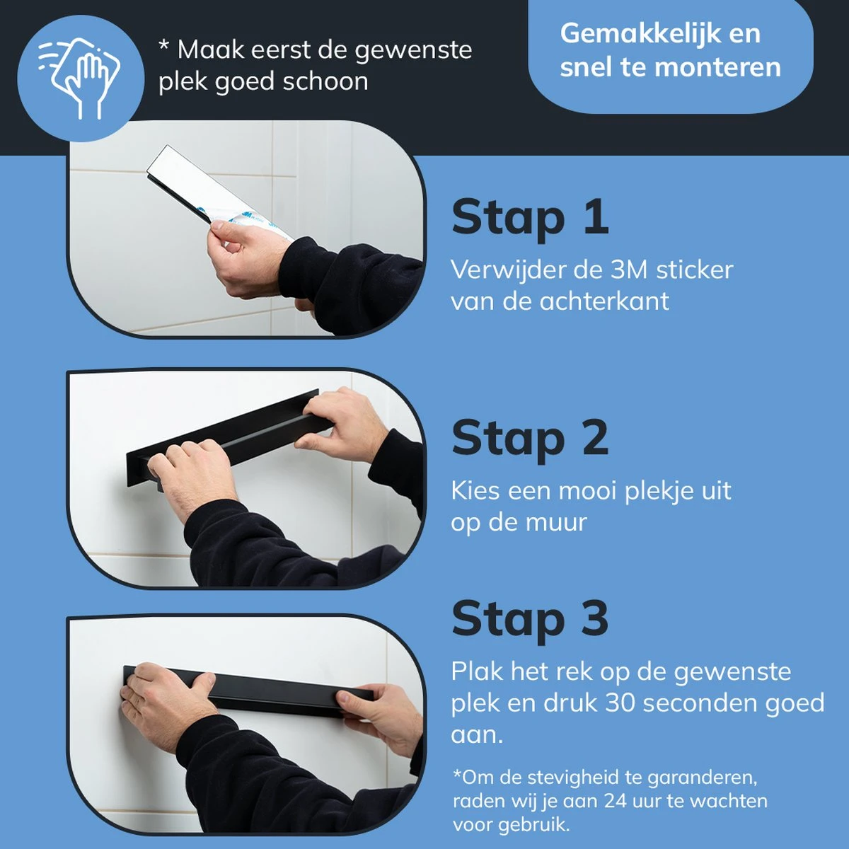 Sanics Handdoekrek Zwart 40 CM – Badkamer Of Keuken – Handdoekstang Zelfklevend – Handdoekhouder 9 Sanics Handdoekrek Zwart 40 CM – Badkamer Of Keuken – Handdoekstang Zelfklevend – Handdoekhouder - Afbeelding 9