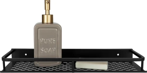 QUVIO Doucherek / Planchet - Set Van 3 - Planchet Badkamer - Badkamerplankje - Keukenrek - Kruidenrekje - Wandplank - Specerijenrek - Badkamerrekjes - 3-delig - Rechthoekig - Zwart - Aluminium - 11, X 40 X 4 Cm