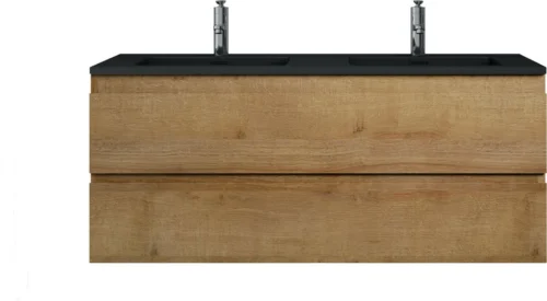 Badkamermeubel Angela 120cm Eiken - Badmeubel Met Zwarte Wastafel -Badkamer Kast Winkel 1200x660 1