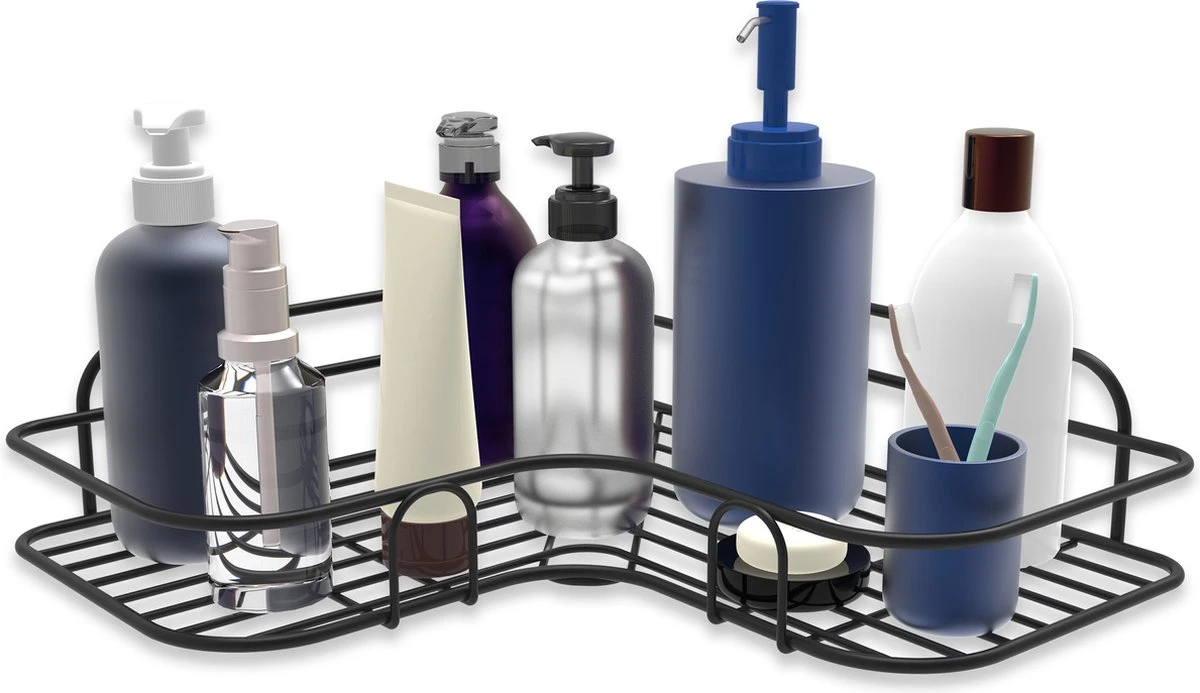 Via Fectio® Doucherek Zonder Boren - Badkameraccessoires - Hangend - Zwart - RVS - 26,5x26,5x6cm 1 Via Fectio® Doucherek Zonder Boren - Badkameraccessoires - Hangend - Zwart - RVS - 26,5x26,5x6cm