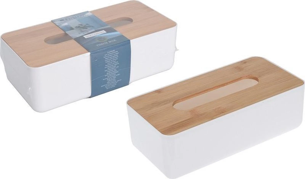 Merkloos Tissuedoos/tissuebox Rechthoekig Van Kunststof Met Bovenkant Van Bamboe Hout 26 X 13 Cm Wit 3 Merkloos Tissuedoos/tissuebox Rechthoekig Van Kunststof Met Bovenkant Van Bamboe Hout 26 X 13 Cm Wit - Afbeelding 3