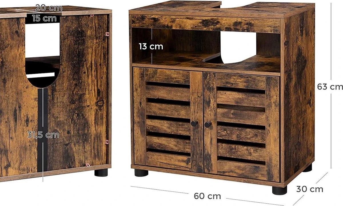 Nancy's Gaboury Badkamermeubel - Wastafelonderkast - Uitsparing - Open Vak - Openslaande Deuren - Industrieel - Bruin - Zwart - Bewerkt Hout - 60 X 30 X 63 Cm 8 Nancy's Gaboury Badkamermeubel - Wastafelonderkast - Uitsparing - Open Vak - Openslaande Deuren - Industrieel - Bruin - Zwart - Bewerkt Hout - 60 X 30 X 63 Cm - Afbeelding 8