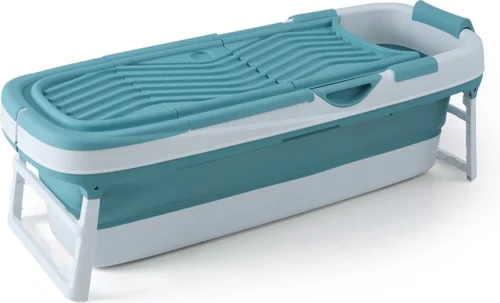 Livista® - Opvouwbaar XXL Bad - Blauw - Zitbad - Inklapbaar - Bath Bucket - 158 CM LANG - XXL - Incl. Onderwater LED Lichten En Rugkussen