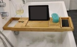 IVOL Badplank Bamboe - Badplank Hout Met Badrek Houders - Uitschuifbaar - 75 Tot 110 Cm -Badkamer Kast Winkel 1200x743