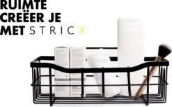 STRICX Doucherek 2 Laags Zwart - Zelfklevend Doucherek Inclusief 3 Ophanghaakjes - Doucherek Voor Badkamer / Keuken - Doucherek Met Plakstrip - Keukenrek Met Plakstrip - Badrek Douche - Kruidenrek Specerijen - Badkamerrek Douchemandje -Badkamer Kast Winkel 1200x751