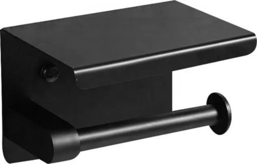 Merkloos TOJ Toiletrolhouder Met Plankje - WC Rolhouder - Toiletrolhouder Zwart - Planchet Badkamer Zwart - Toiletrolhouder - RVS