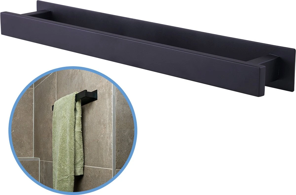 Sanics Handdoekrek Zwart 40 CM – Badkamer Of Keuken – Handdoekstang Zelfklevend – Handdoekhouder 1 Sanics Handdoekrek Zwart 40 CM – Badkamer Of Keuken – Handdoekstang Zelfklevend – Handdoekhouder