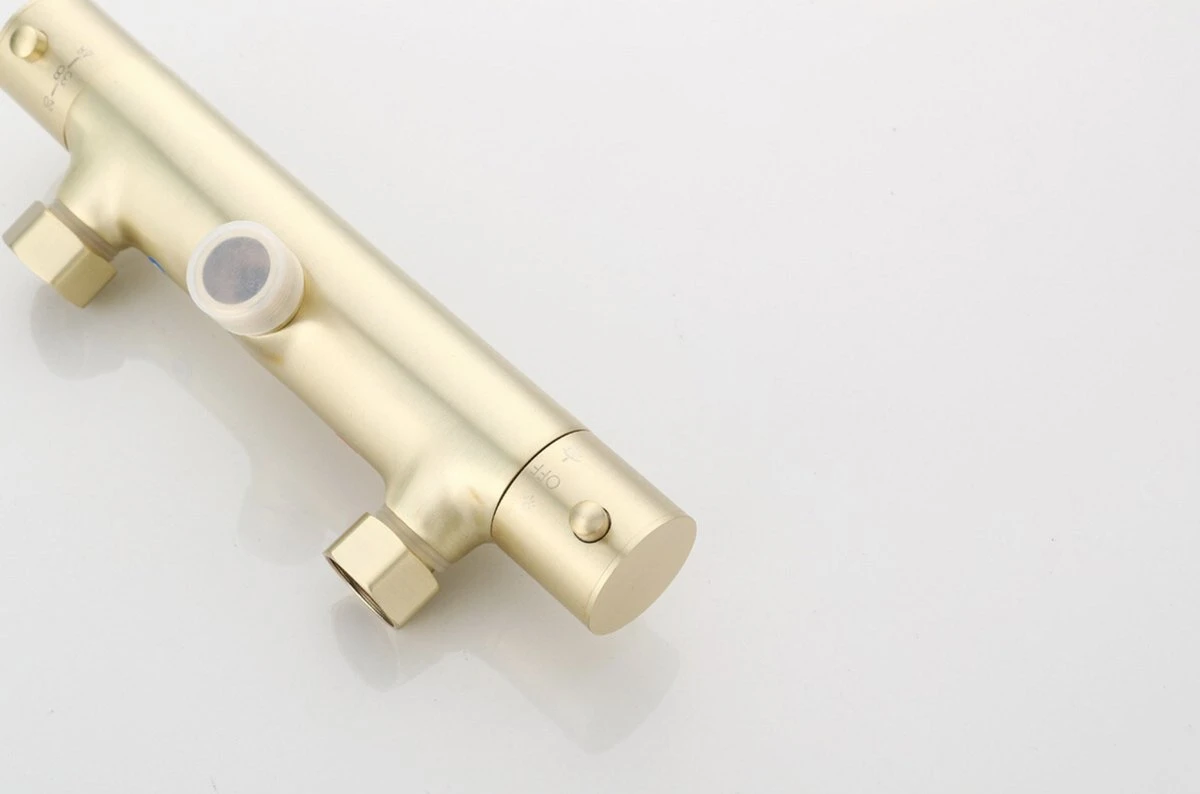 Wesseling & Bos Doucheset - Regendouche Mat Goud Geborsteld - Doucheset Met Thermostaatkraan - Atlanta 7 Wesseling & Bos Doucheset - Regendouche Mat Goud Geborsteld - Doucheset Met Thermostaatkraan - Atlanta - Afbeelding 7