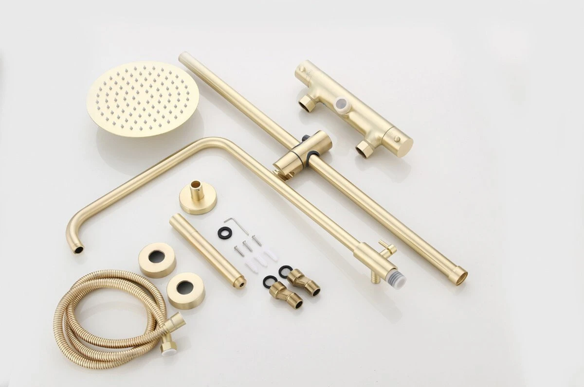Wesseling & Bos Doucheset - Regendouche Mat Goud Geborsteld - Doucheset Met Thermostaatkraan - Atlanta 14 Wesseling & Bos Doucheset - Regendouche Mat Goud Geborsteld - Doucheset Met Thermostaatkraan - Atlanta - Afbeelding 14